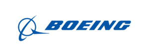 Boeing logo featuring stylized blue text and a circular design element.