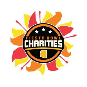 Fiesta Bowl Charities logo with a sunburst design in red, orange, and yellow, featuring a map outline of Arizona at the bottom.