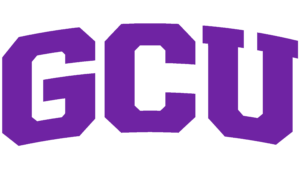 Purple letters "GCU" on a transparent background.