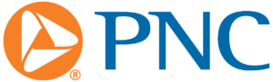 PNC logo featuring an orange emblem with stylized shapes and blue "PNC" text.