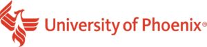 University of Phoenix logo featuring a stylized red phoenix graphic next to the text.
